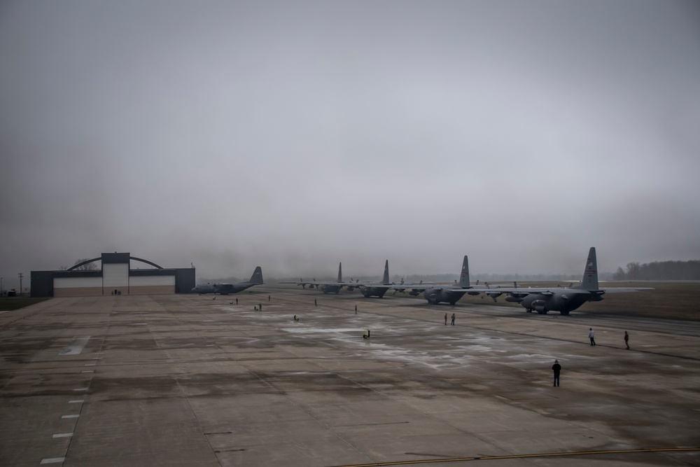 Five ship formation flight at 179th Airlift Wing