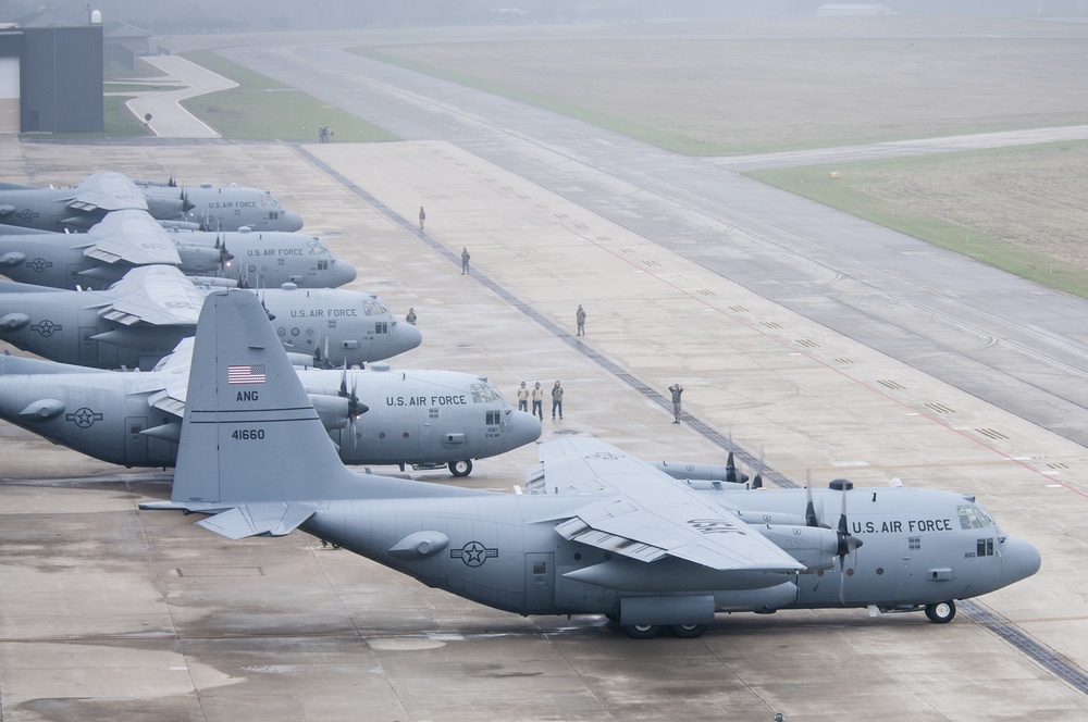 Five Ship Formation Flight at 179th Airlift Wing