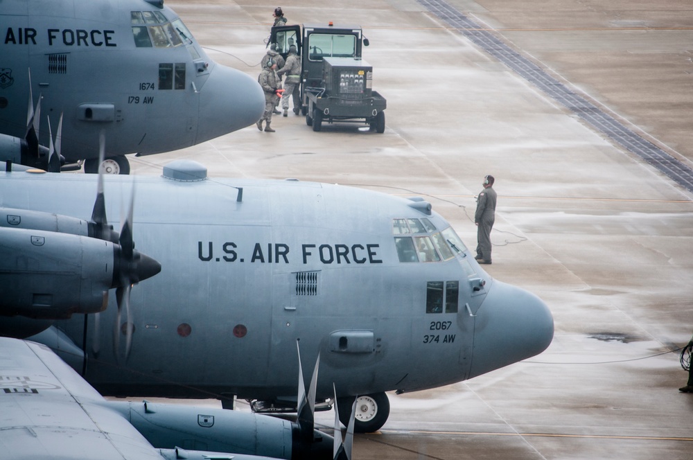 Five Ship Formation Flight at 179th Airlift Wing