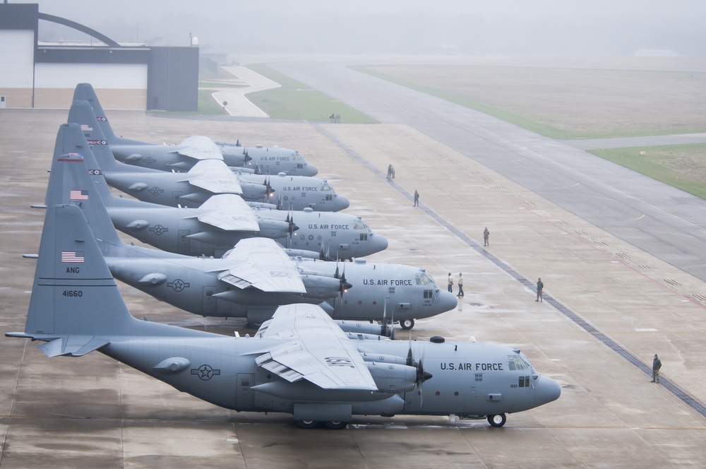 Five Ship Formation Flight at 179th Airlift Wing