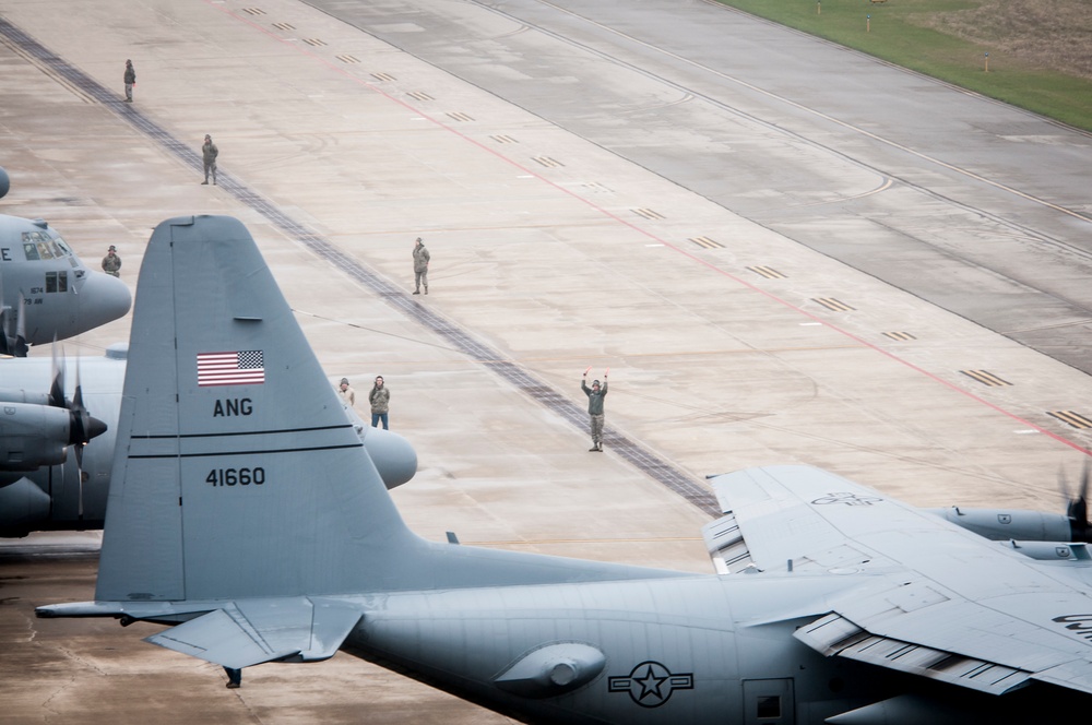 Five Ship Formation Flight at 179th Airlift Wing