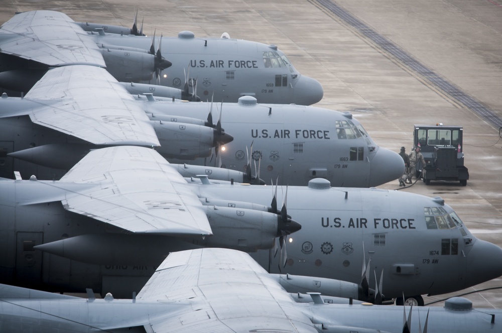 Five Ship Formation Flight at 179th Airlift Wing