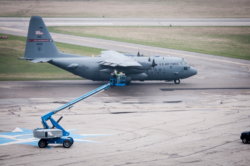 Five Ship Formation Flight at 179th Airlift Wing
