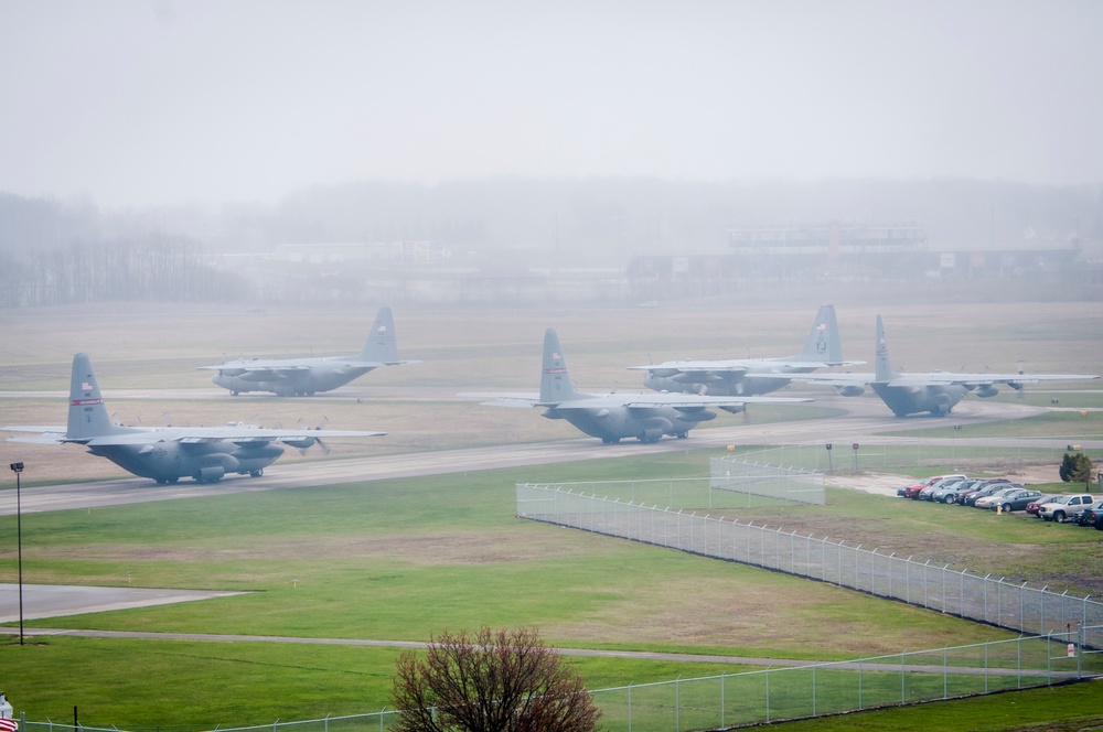 Five Ship Formation Flight at 179th Airlift Wing