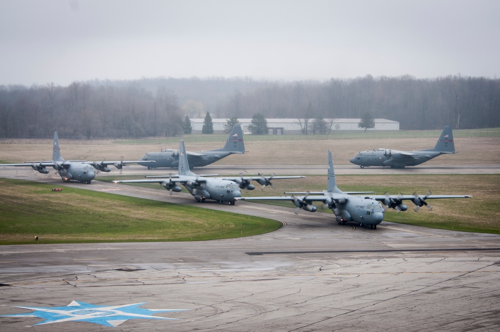 Five Ship Formation Flight at 179th Airlift Wing