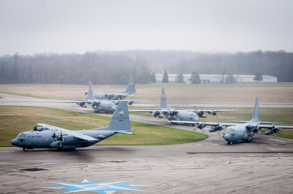Five Ship Formation Flight at 179th Airlift Wing