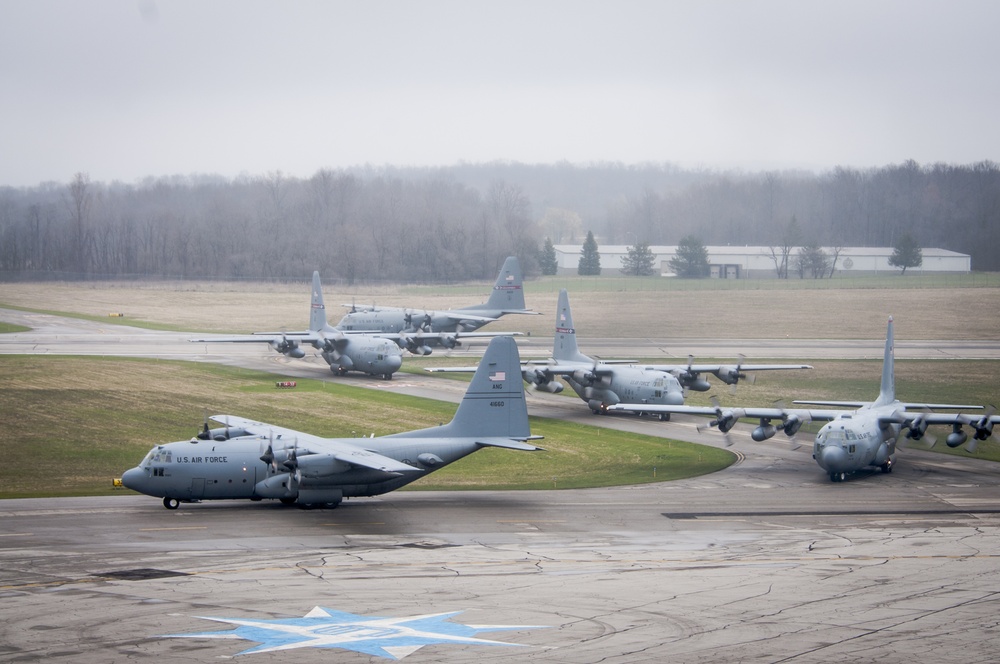Five Ship Formation Flight at 179th Airlift Wing