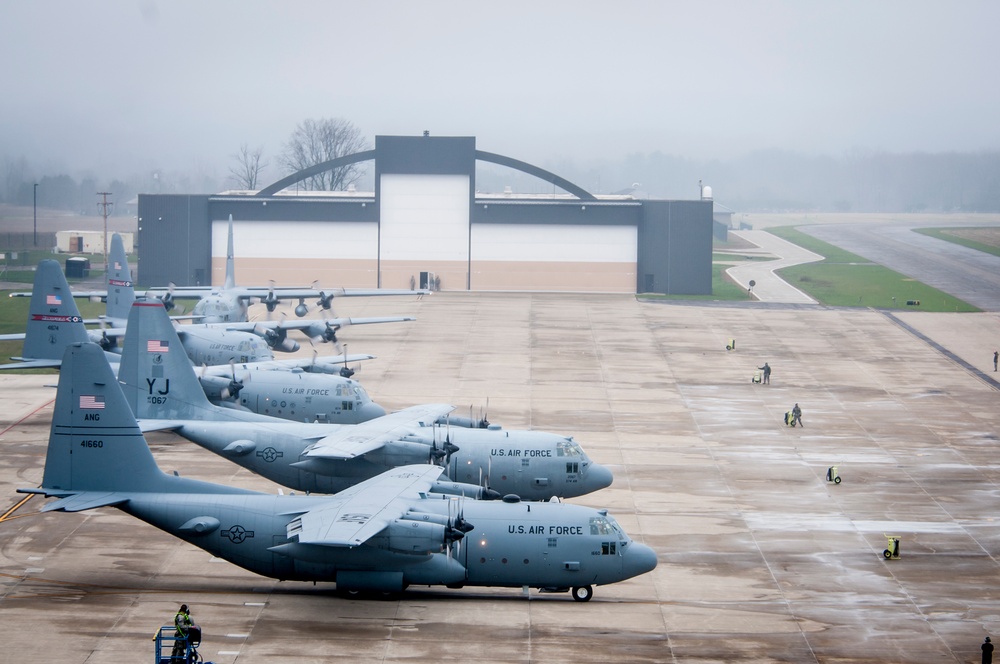 Five Ship Formation Flight at 179th Airlift Wing