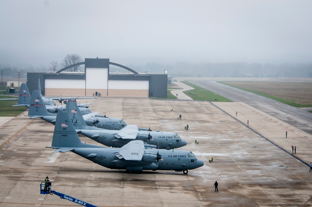 Five Ship Formation Flight at 179th Airlift Wing