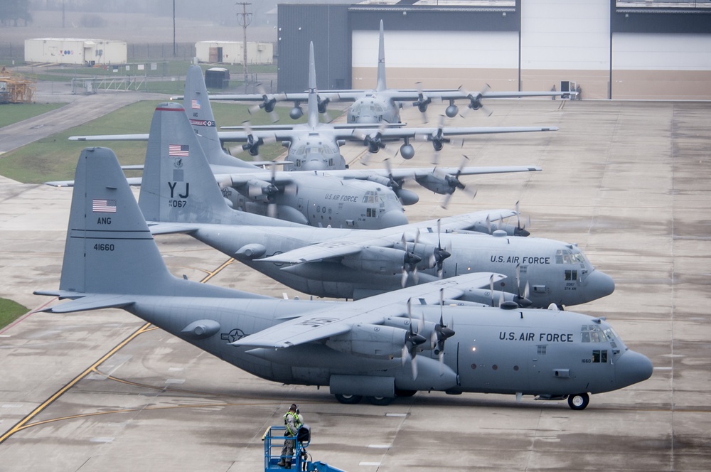 Five Ship Formation Flight at 179th Airlift Wing