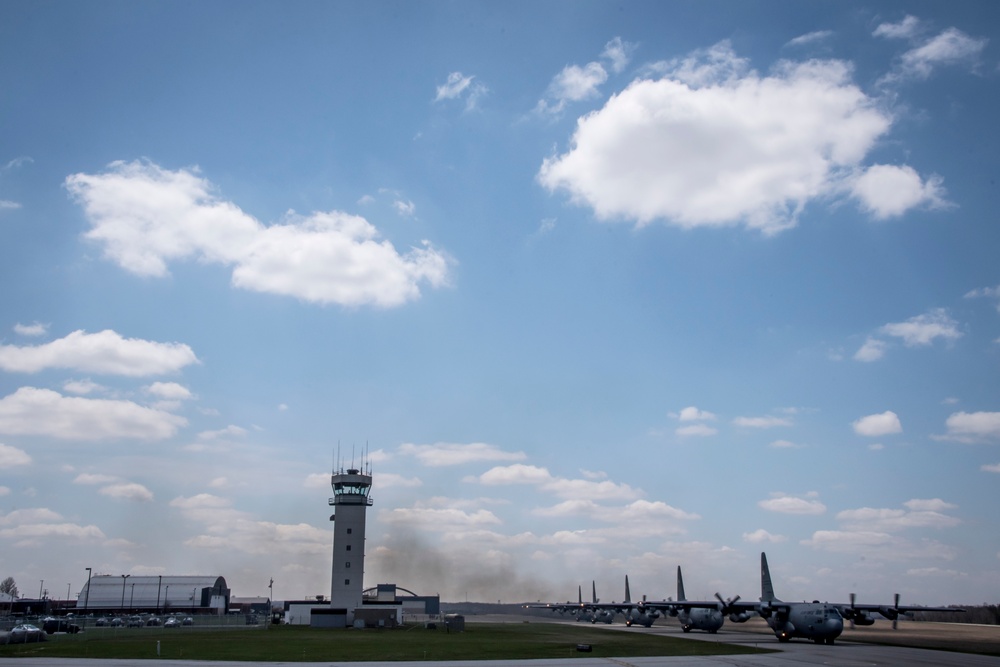 Five ship formation flight at 179th Airlift Wing