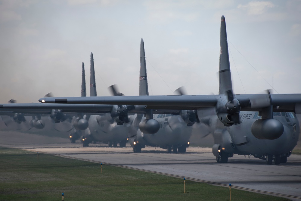 Five ship formation flight at 179th Airlift Wing