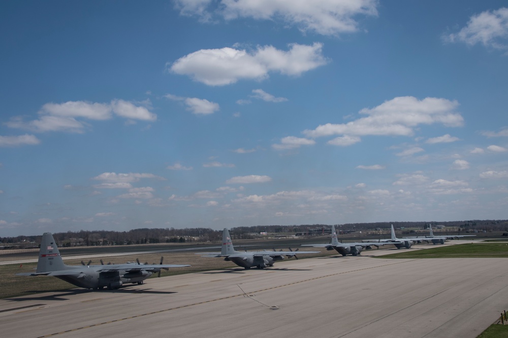 Five ship formation flight at 179th Airlift Wing