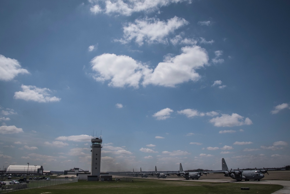 Five ship formation flight at 179th Airlift Wing