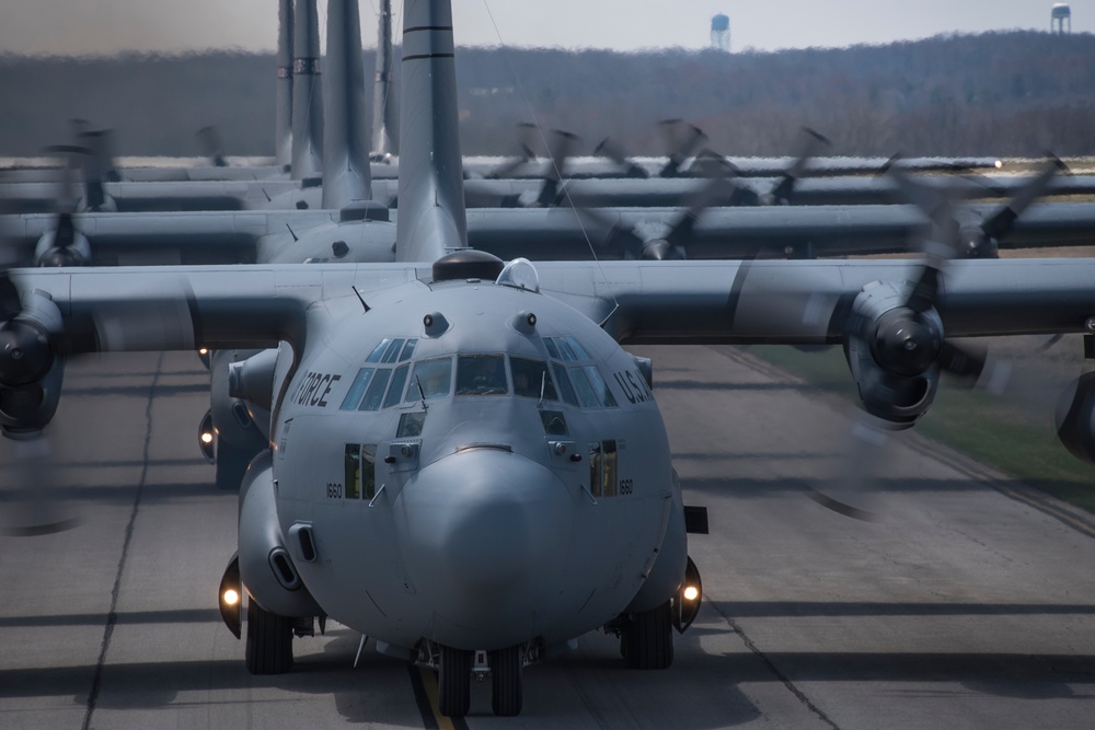 Five ship formation flight at 179th Airlift Wing