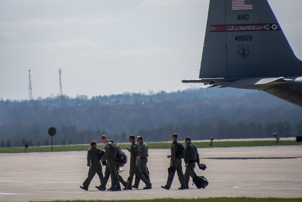 Five ship formation flight at 179th Airlift Wing