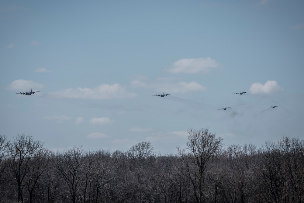 Five ship formation flight at 179th Airlift Wing