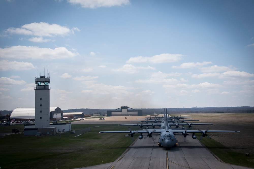 Five ship formation flight at 179th Airlift Wing