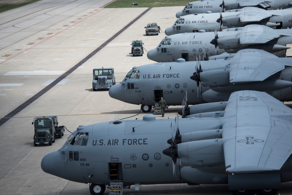 Five ship formation flight at 179th Airlift Wing