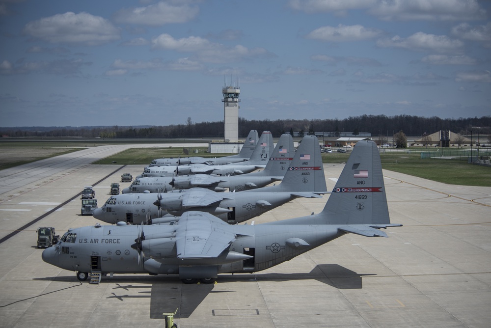 Five ship formation flight at 179th Airlift Wing