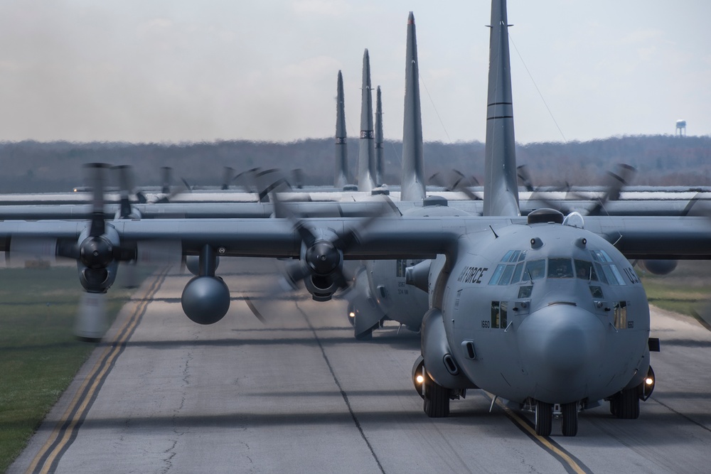 Five ship formation flight at 179th Airlift Wing