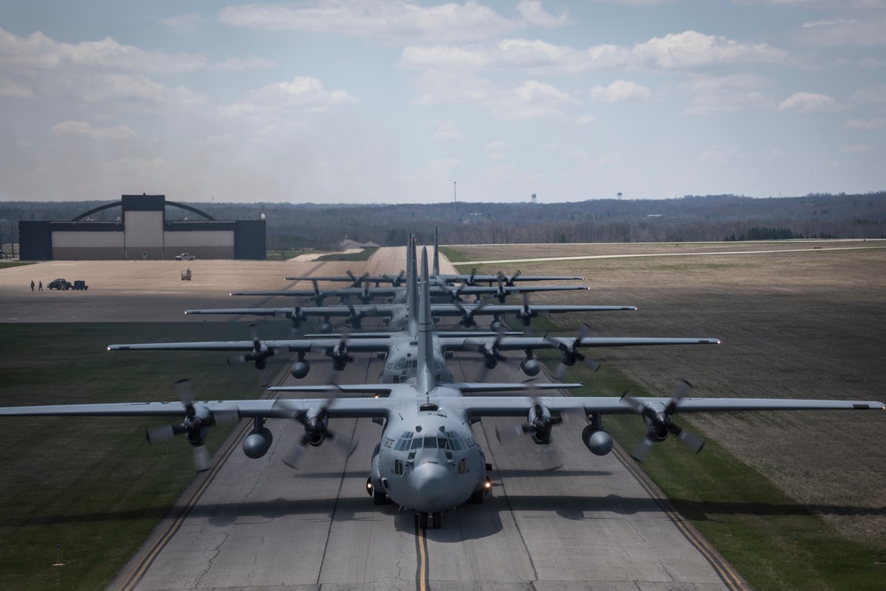 Five ship formation flight at 179th Airlift Wing