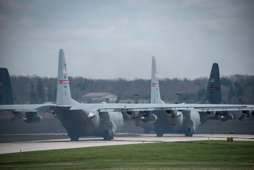 Five ship formation flight at 179th Airlift Wing