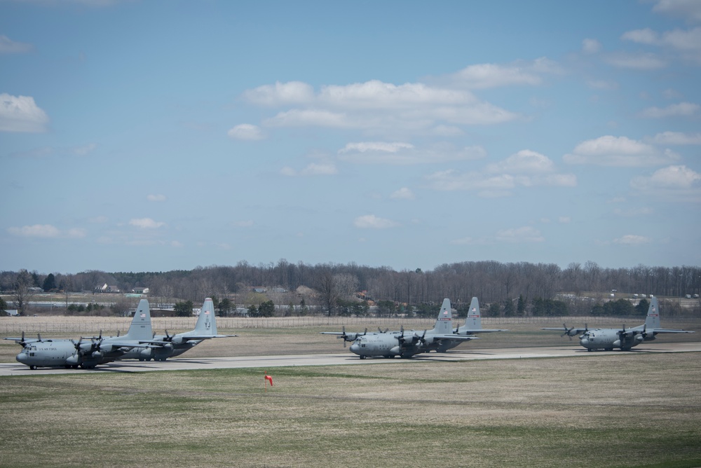 Five ship formation flight at 179th Airlift Wing