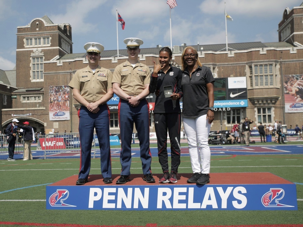 Marines share core values with student athletes at Penn Relays