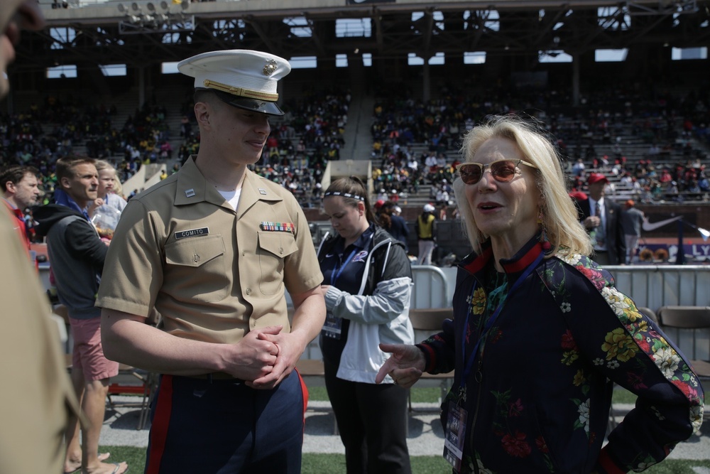 Marines share core values with student athletes at Penn Relays