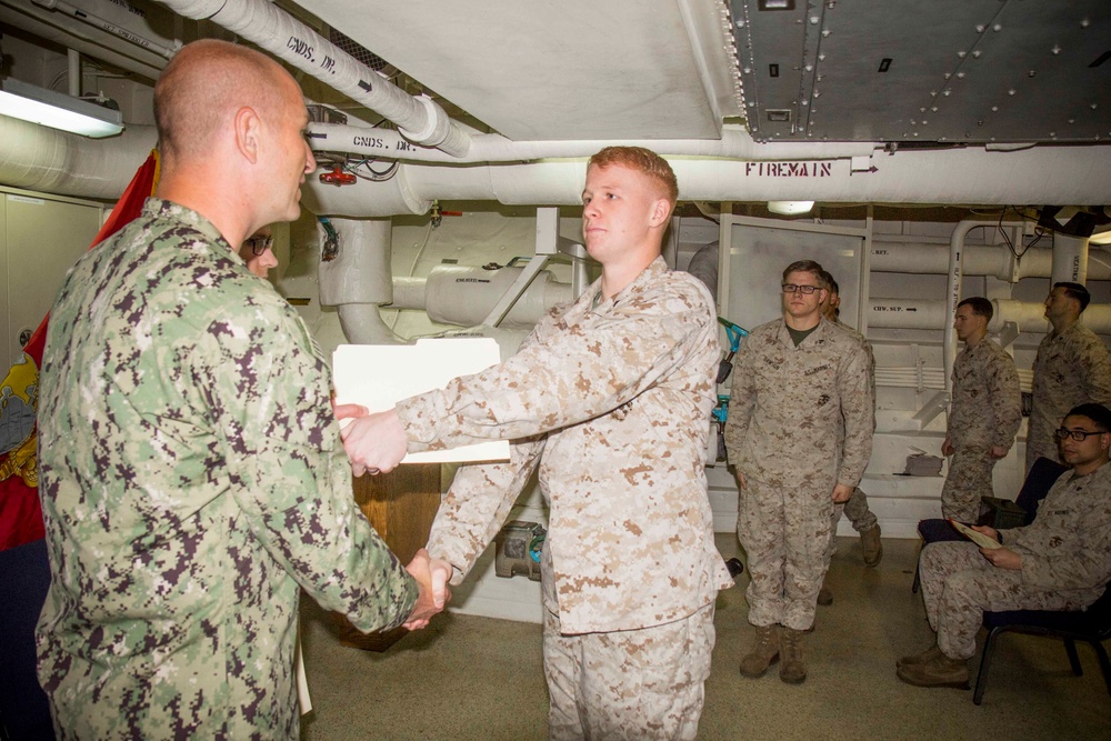 April 30th Corporal’s Course Graduation aboard the USS New York
