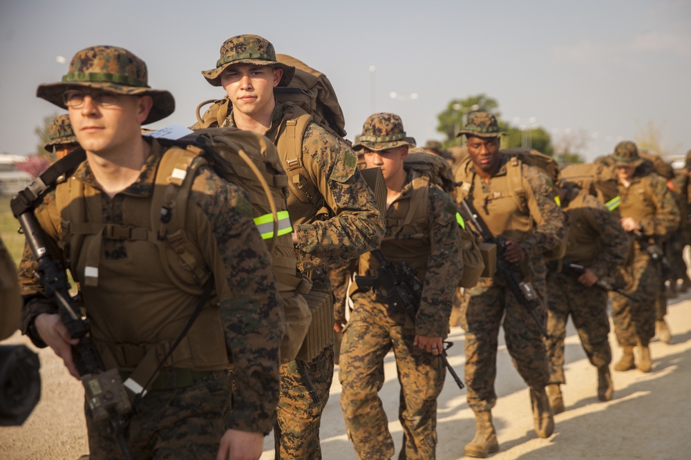 Step Together, Fight Together: BSRF Marines 6 Mile Hike