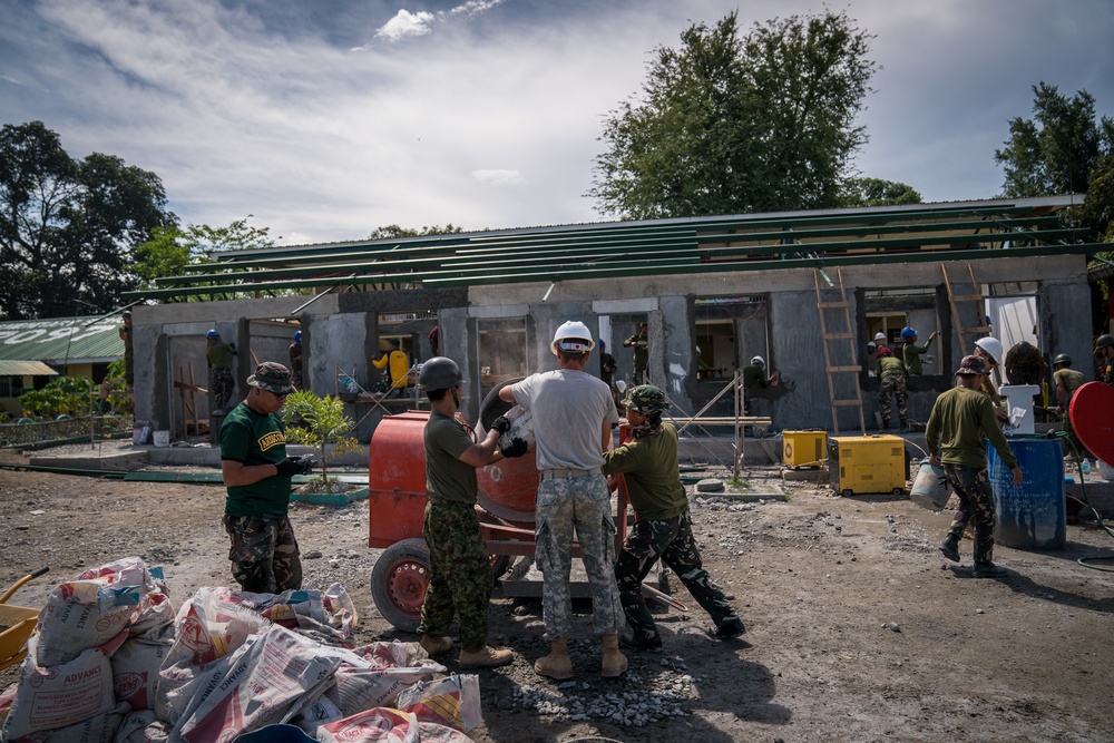 Balikatan 18: Multinational forces stucco, place trusses at Cabu ES
