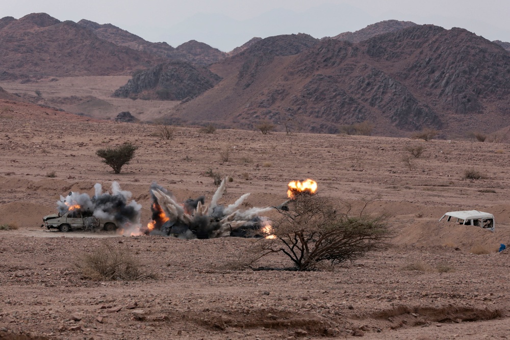 U.S. Navy EOD partner with Jordanian EOD teams