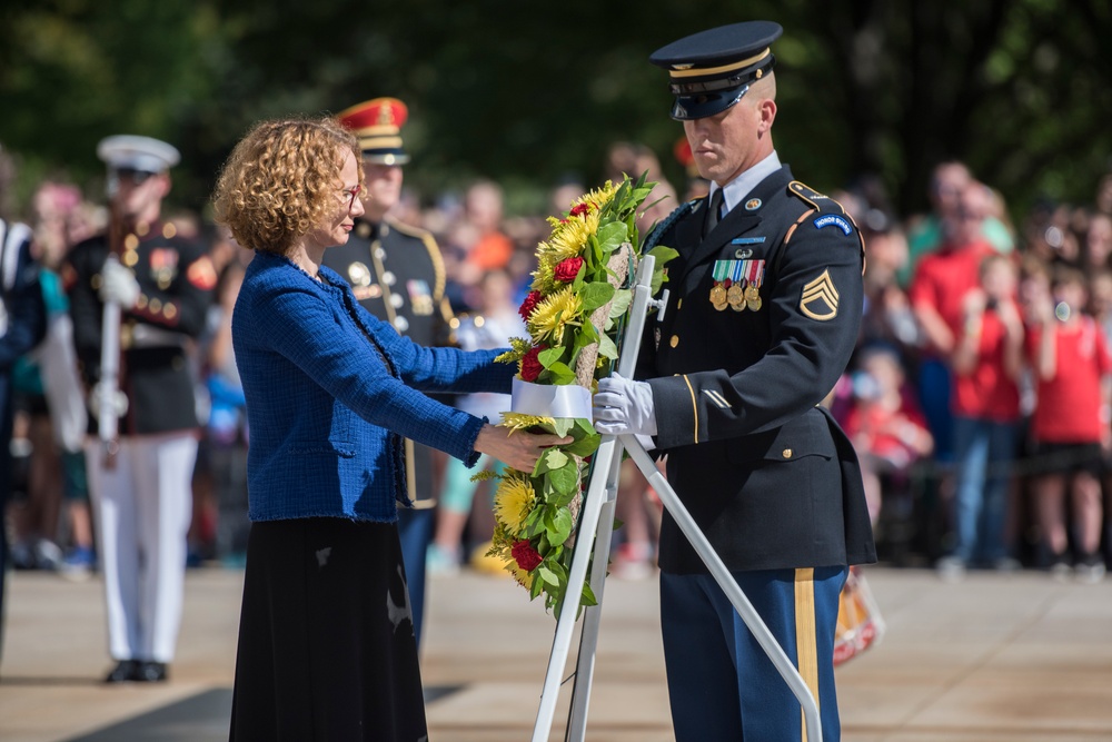 Macedonian Defense Minister Radmila Shekerinska Participates in an Armed Forces Full Honors Wreath-Laying Ceremony at the Tomb of the Unknown Soldier