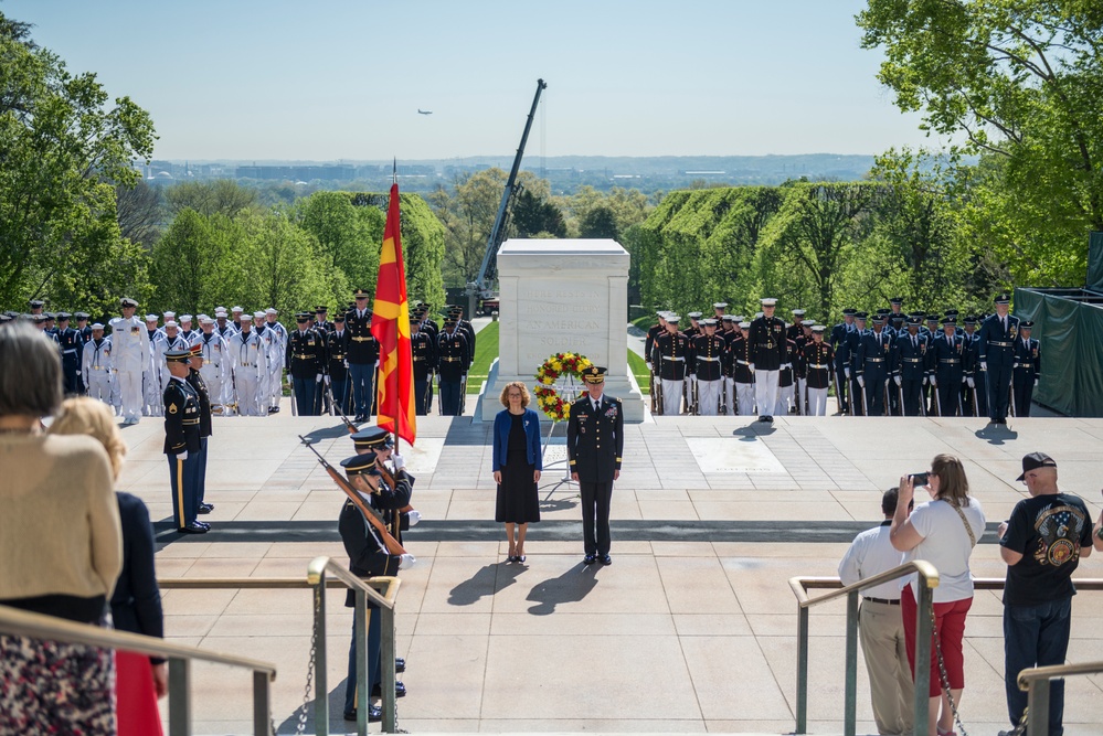 Macedonian Defense Minister Radmila Shekerinska Participates in an Armed Forces Full Honors Wreath-Laying Ceremony at the Tomb of the Unknown Soldier