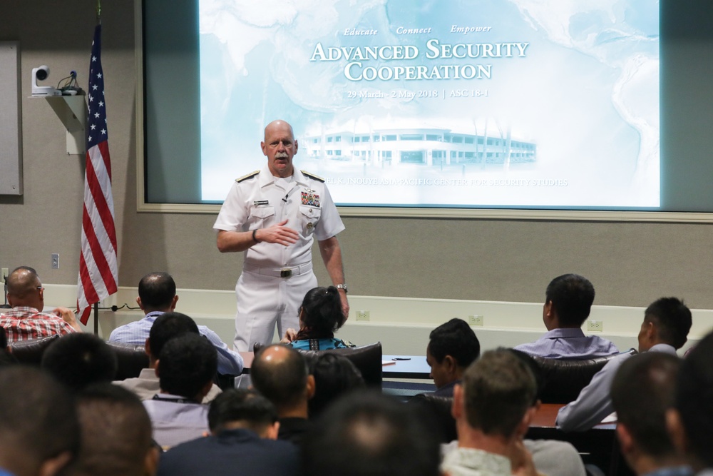 Adm. Scott H. Swift visits the Daniel K. Inouye Asia-Pacific Center for Security Studies.