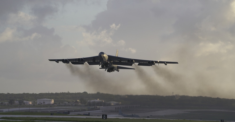 B-52H bombers conduct training missions over Alaska, Hawaii