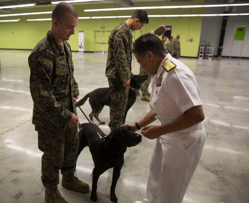 Rear Admiral Bolivar recognizes Military Working Dogs and Handlers