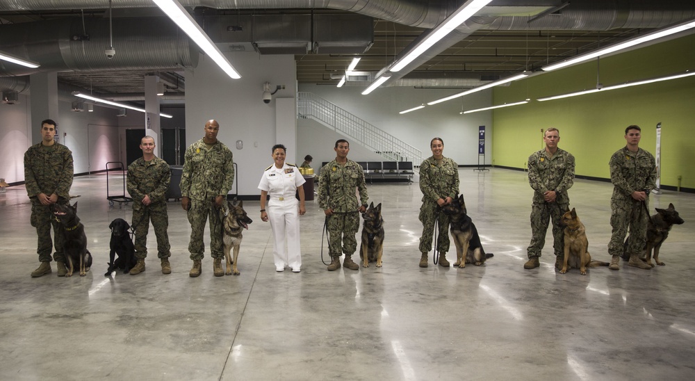 Rear Admiral Bolivar recognizes Military Working Dogs and Handlers