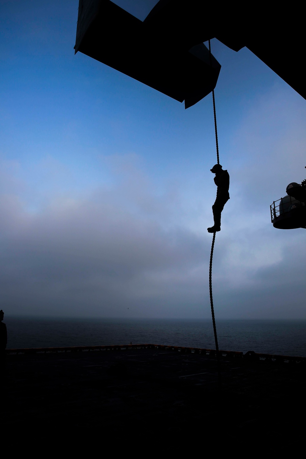 MEU Marines practice fast-roping aboard Iwo Jima