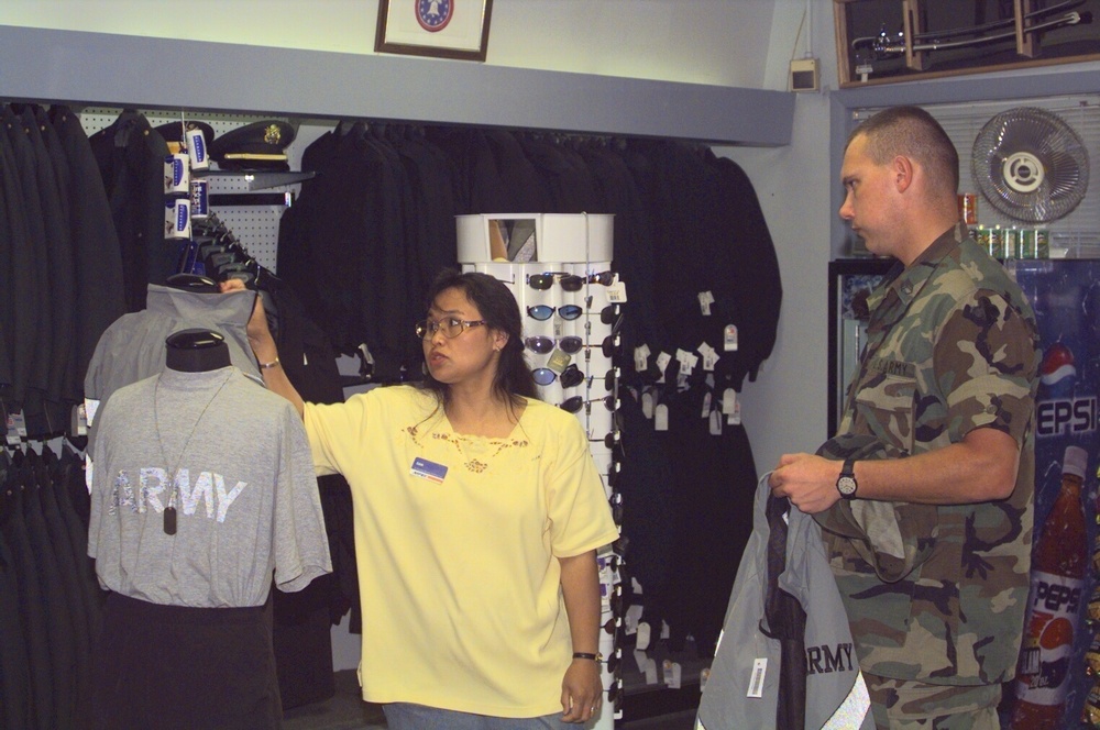 New PT uniform at Fort McCoy PX (August 2000)