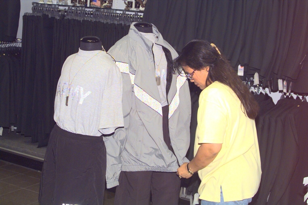 New PT uniforms at Fort McCoy PX (August 2000)