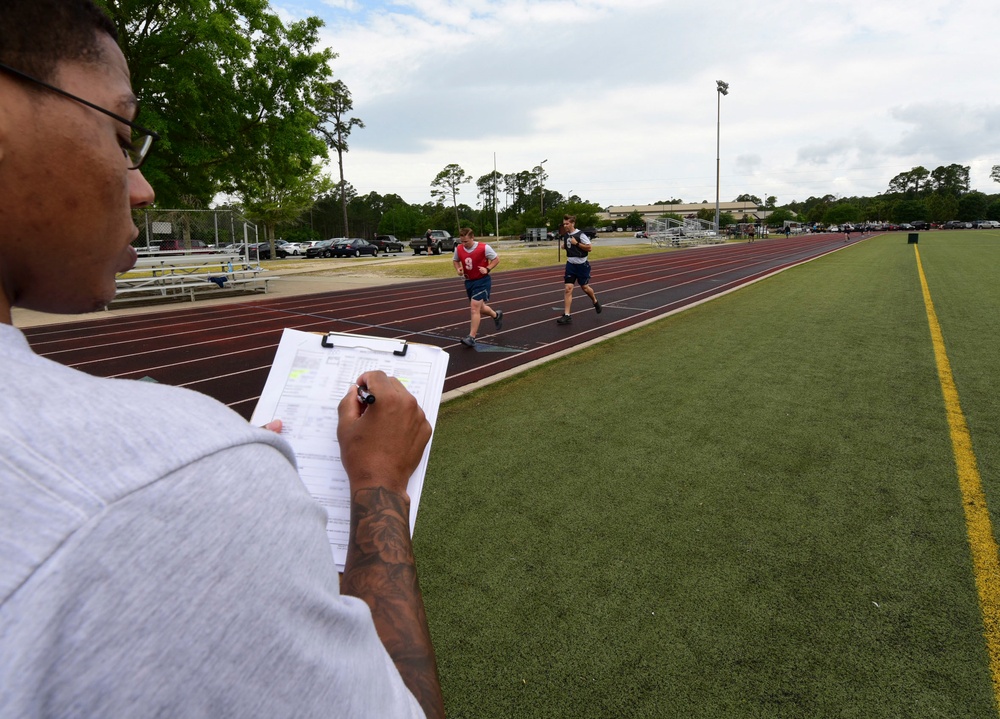 Airmen undergo an official physical fitness assessment