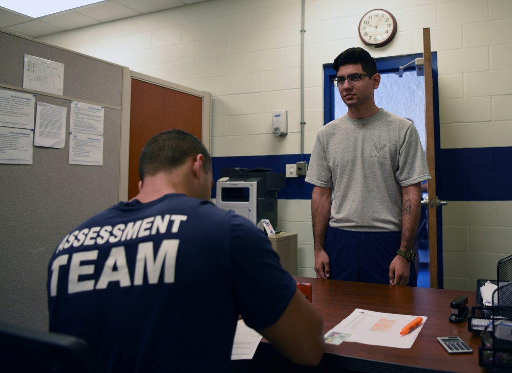 Airmen undergo an official physical fitness assessment