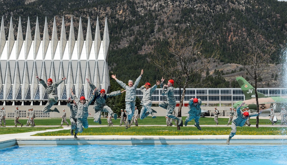 Cadets cap off academic requirements with fountain jumps