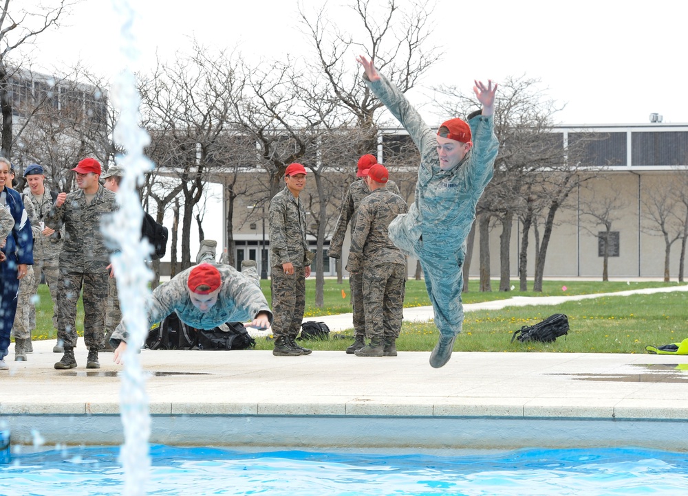 Cadets cap off academic requirements with fountain jumps