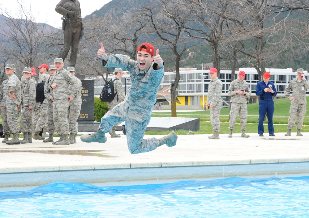 Cadets cap off academic requirements with fountain jumps