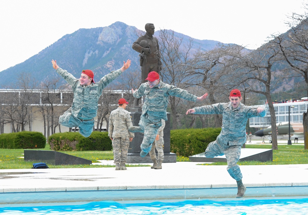 Cadets cap off academic requirements with fountain jumps