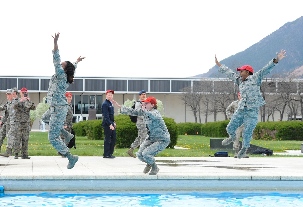 Cadets cap off academic requirements with fountain jumps